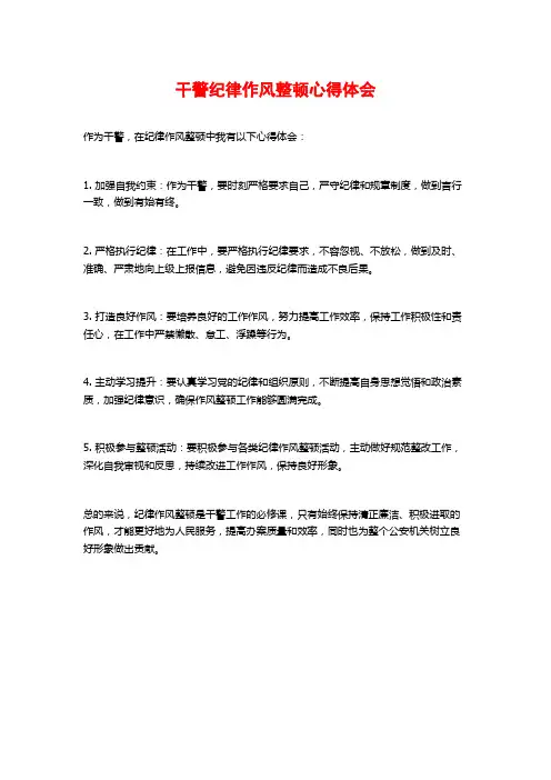干警纪律作风整顿心得体会