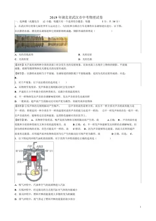 湖北省武汉市中考物理真题试题含解析