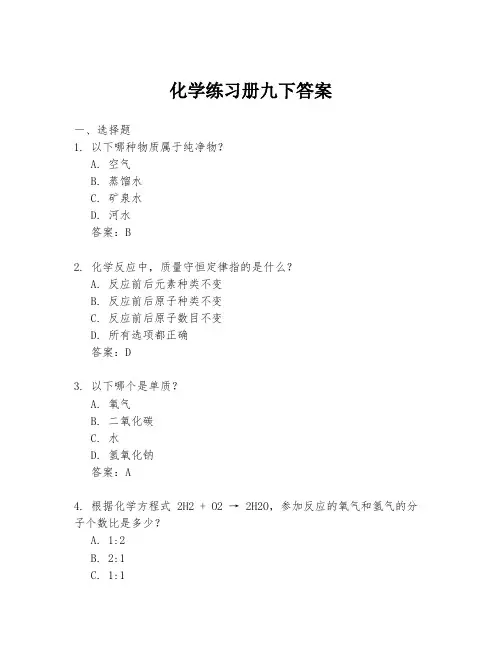 化学练习册九下答案