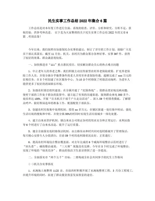 民生实事工作总结2022年集合6篇