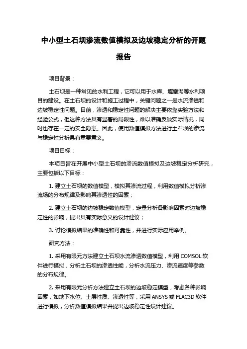 中小型土石坝渗流数值模拟及边坡稳定分析的开题报告