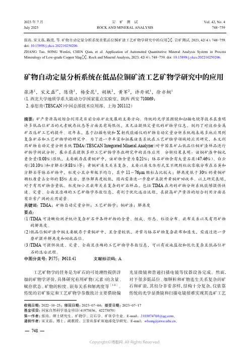 矿物自动定量分析系统在低品位铜矿渣工艺矿物学研究中的应用
