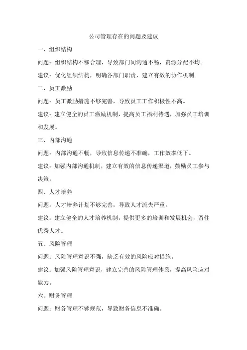 公司管理存在的问题及建议