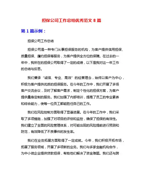 担保公司工作总结优秀范文8篇