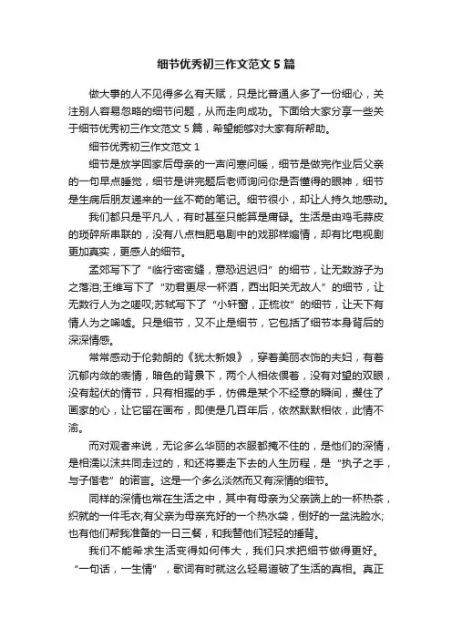 细节优秀初三作文范文5篇