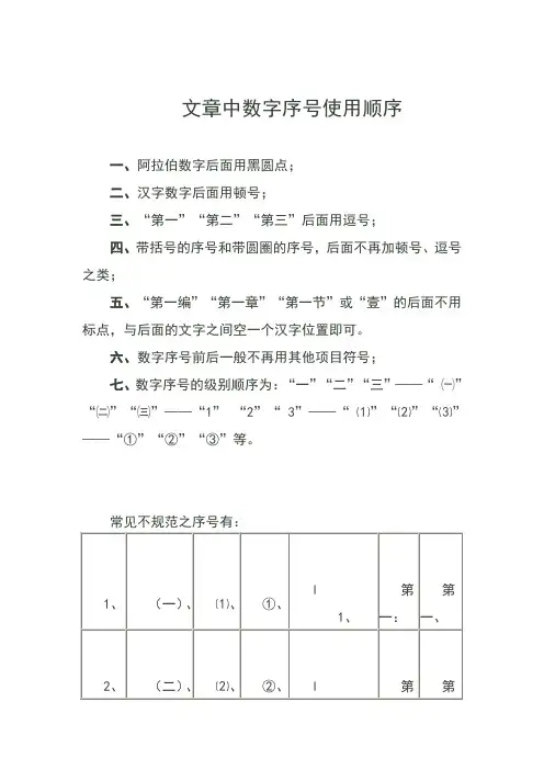 公文中数字序号使用顺序