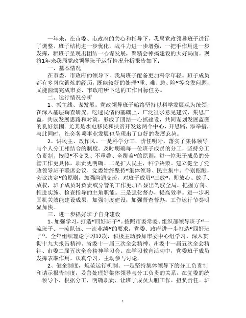 最新镇领导班子运行情况专题报告