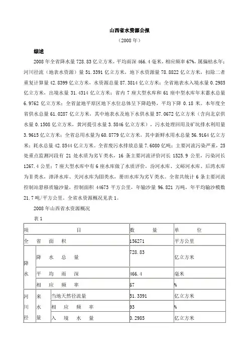 山西省水资源公报2008