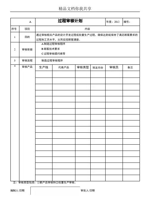 过程审核计划