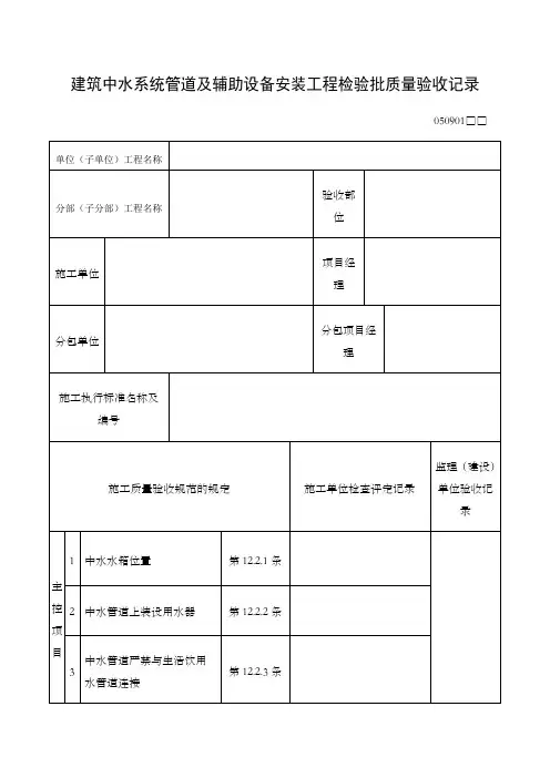 建筑中水系统管道及辅助设备安装工程检验批质量验收记录表格式