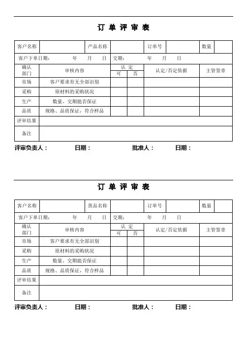 ISO9001-2016订单评审表