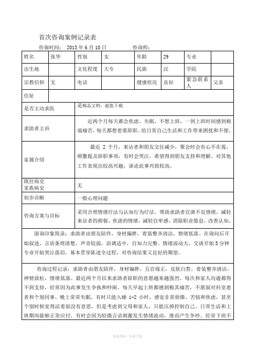心理咨询案例记录表格式