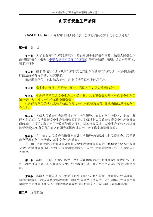 山东省安全生产条例(2006.6.1)