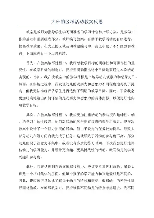 大班的区域活动教案反思