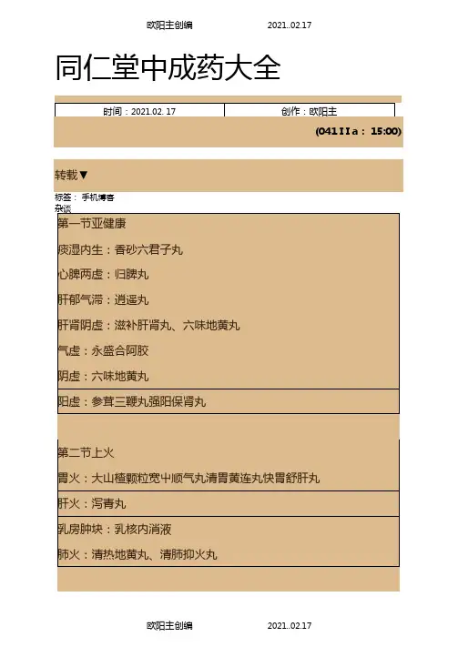 同仁堂中成药大全之欧阳主创编