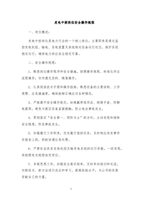 发电中控岗位安全操作规程