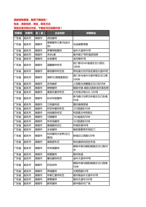 新版广东省韶关市南雄市窗帘企业公司商家户名录单联系方式地址大全50家