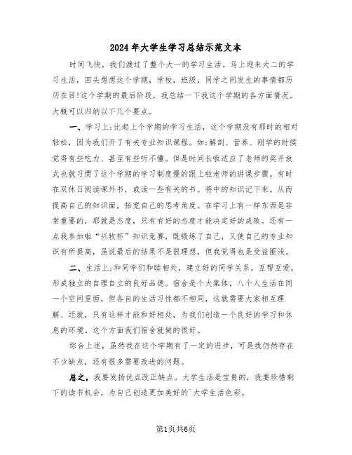 2024年大学生学习总结示范文本(3篇)