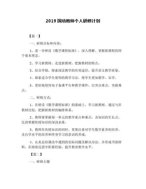 2019国培教师个人研修计划