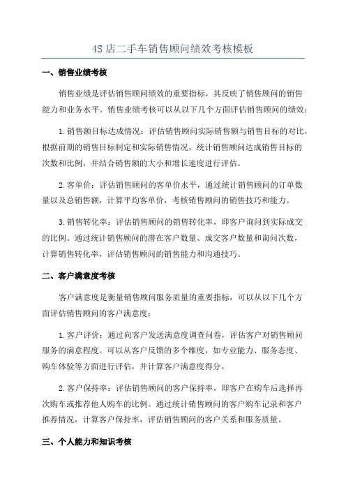 4S店二手车销售顾问绩效考核模板
