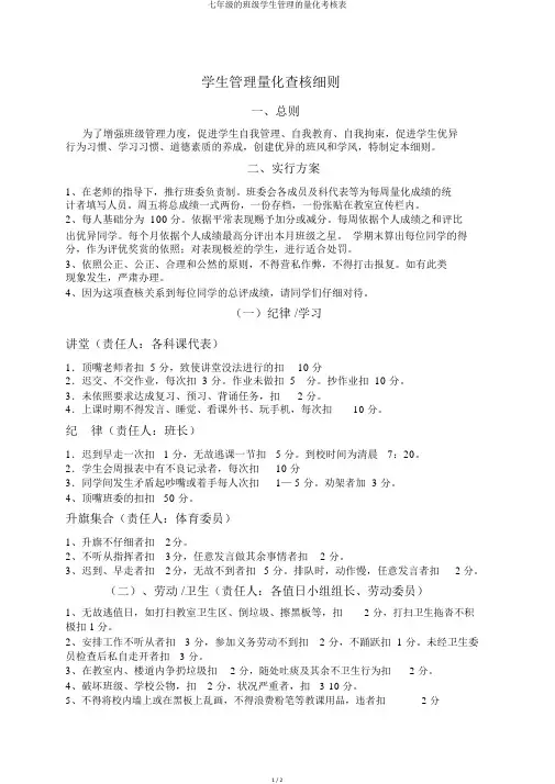 七年级的班级学生管理的量化考核表