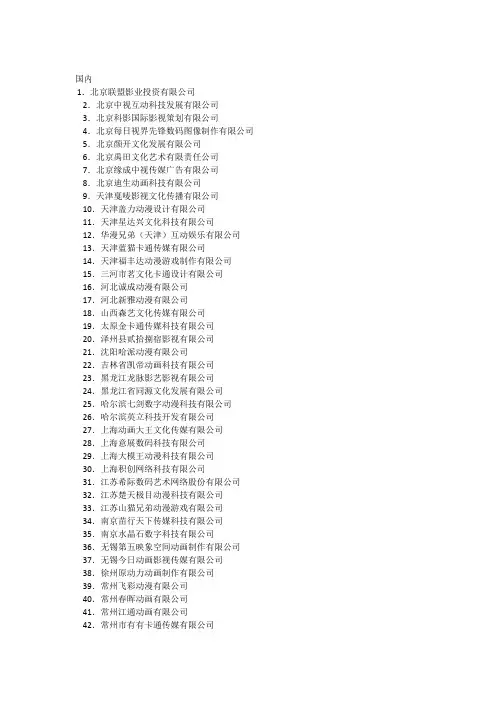 2012国内动漫企业名单