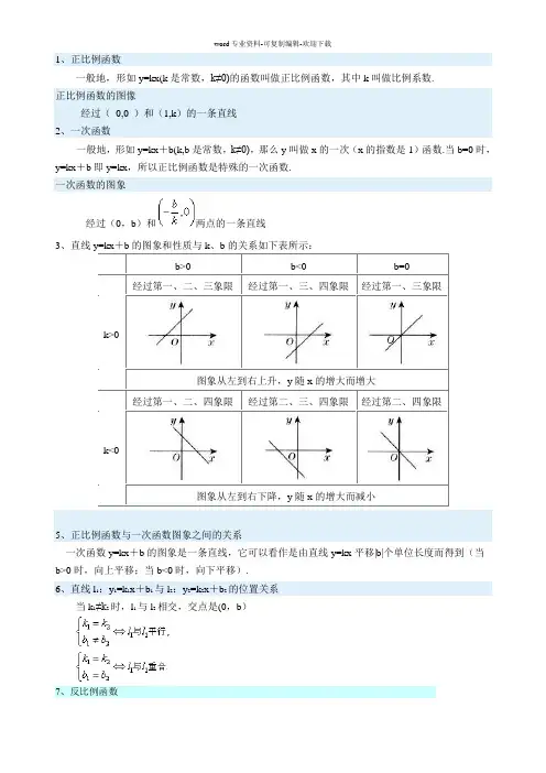 一次函数、正比例函数、反比例函数