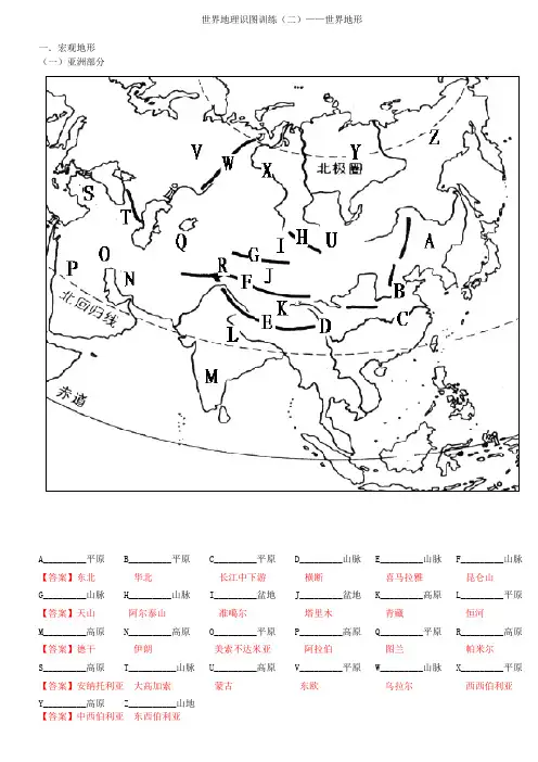 世界地理识图训练(二)——世界地形(教师版)