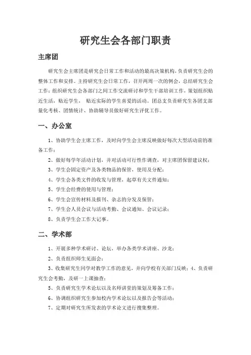 研究生会各部门职责