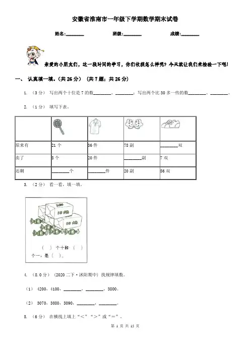 安徽省淮南市一年级 下学期数学期末试卷