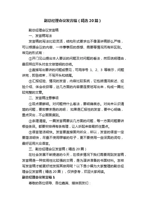 副总经理会议发言稿（精选20篇）