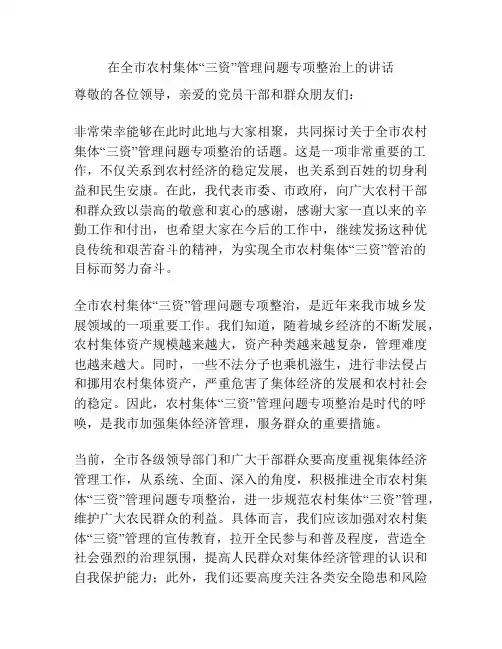 在全市农村集体“三资”管理问题专项整治上的讲话