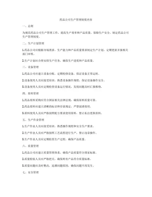 药品公司生产管理制度内容