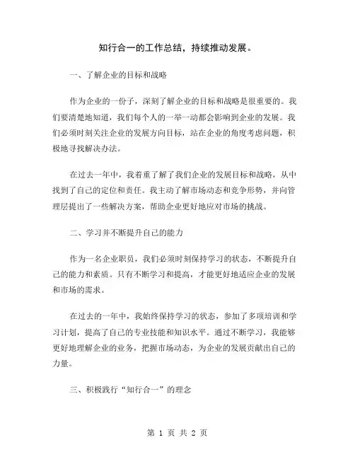 知行合一的工作总结,持续推动发展