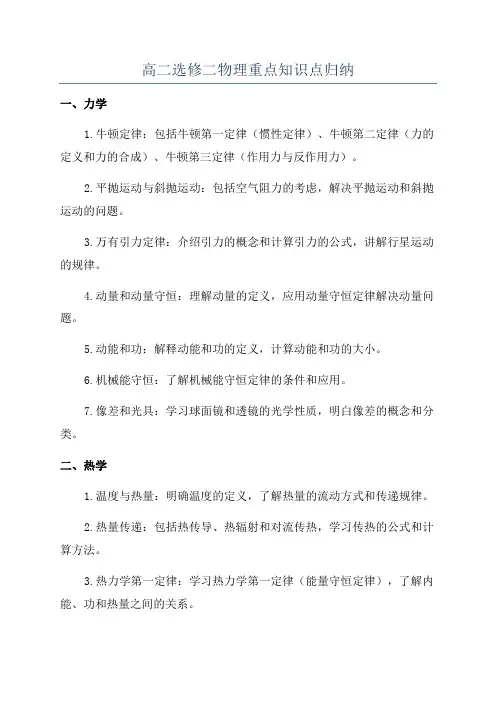 高二选修二物理重点知识点归纳