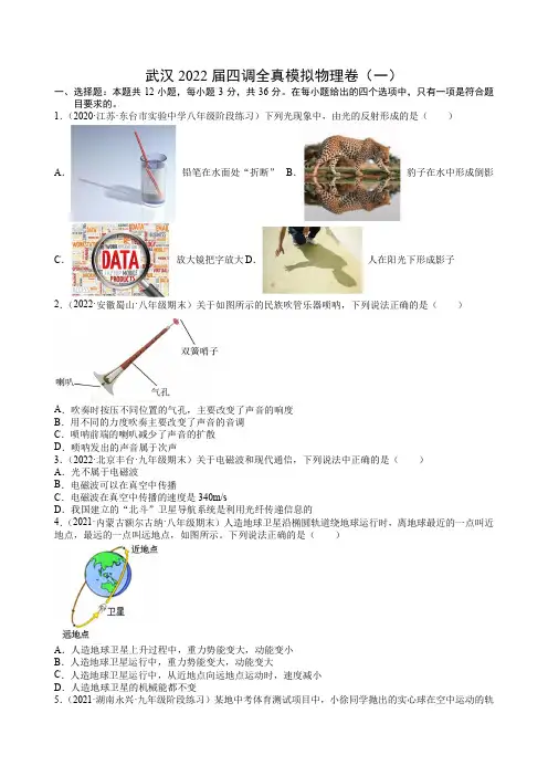 2022年湖北省武汉市九年级四调模拟物理卷(一) (word版含答案)