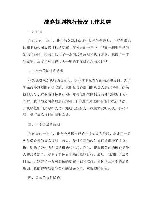 战略规划执行情况工作总结