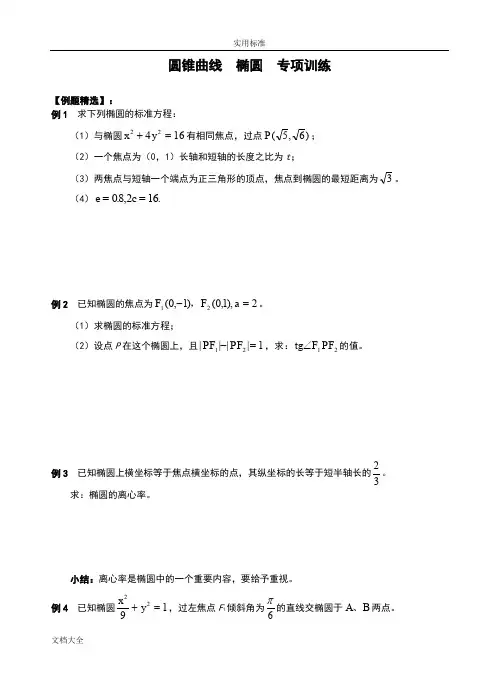 圆锥曲线(椭圆)专项训练(含问题详解)