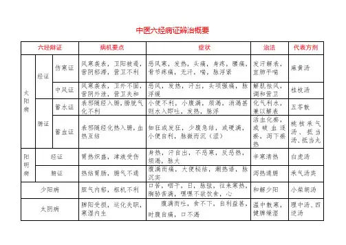 中医六经病证辨治概要及代表方剂