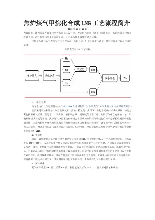 焦炉煤气甲烷化合成LNG工艺流程