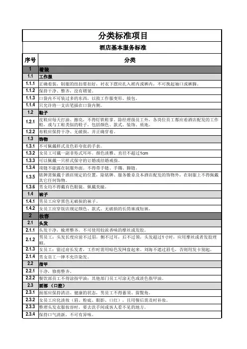 酒店最全基本服务标准
