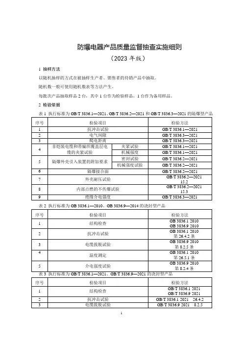 防爆电器产品质量监督抽查实施细则(2023年版)