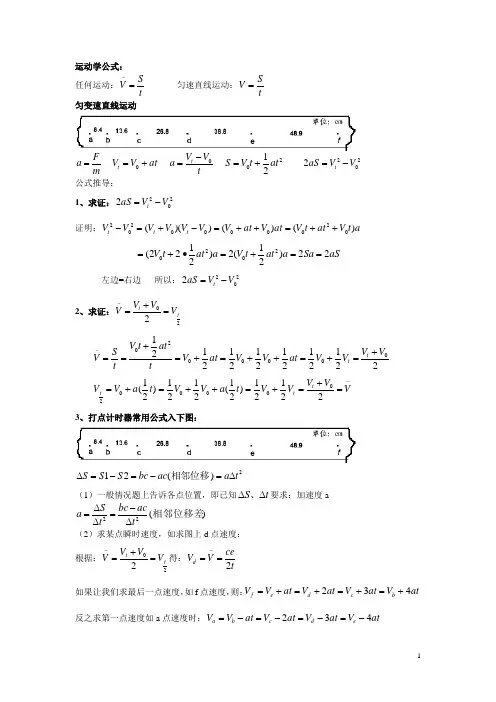 运动学公式