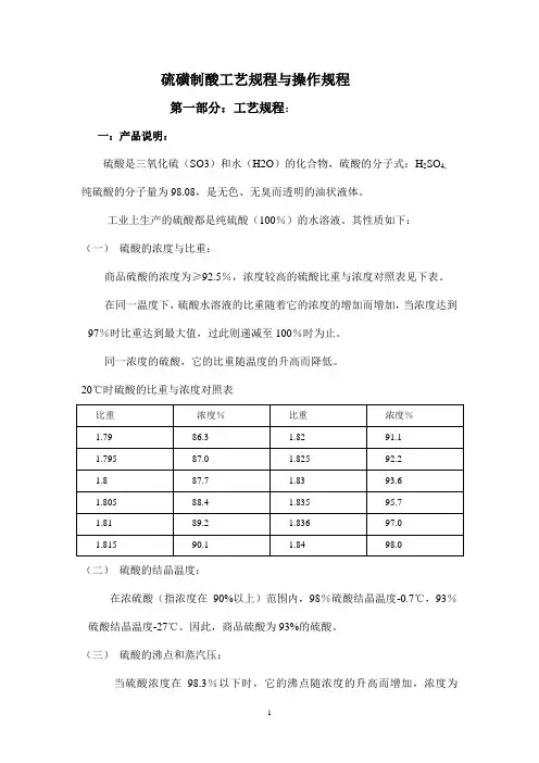硫磺制酸工艺规程与操作规程要点