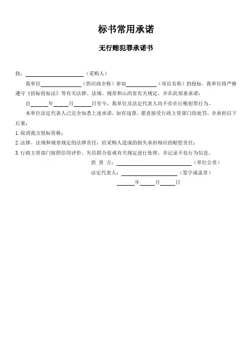 标书常用承诺 最全