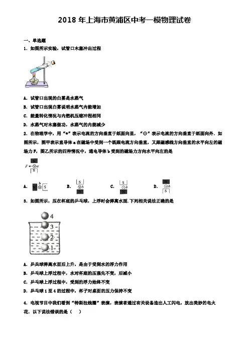 2018年上海市黄浦区中考一模物理试卷(含答案解析)