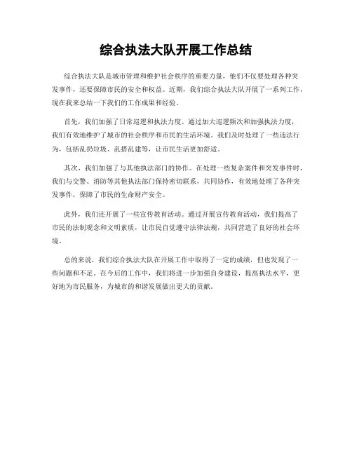 综合执法大队开展工作总结