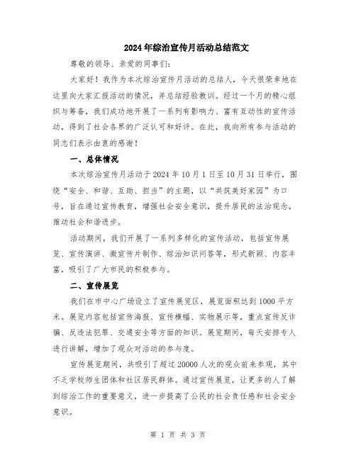 2024年综治宣传月活动总结范文