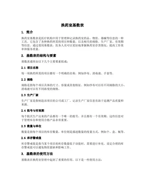 换药室基数表