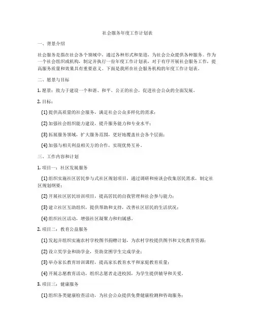 社会服务年度工作计划表